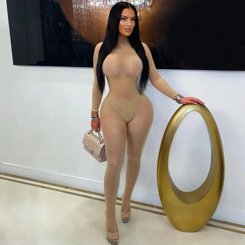 Carlisle See Through Silky Glossy High Stretchy Seamless Skinny Jumpsuit