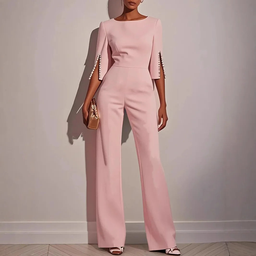 2025 Autumn New Solid Color Fashionable and Elegant Beaded Decorative Slim Jumpsuit for Women