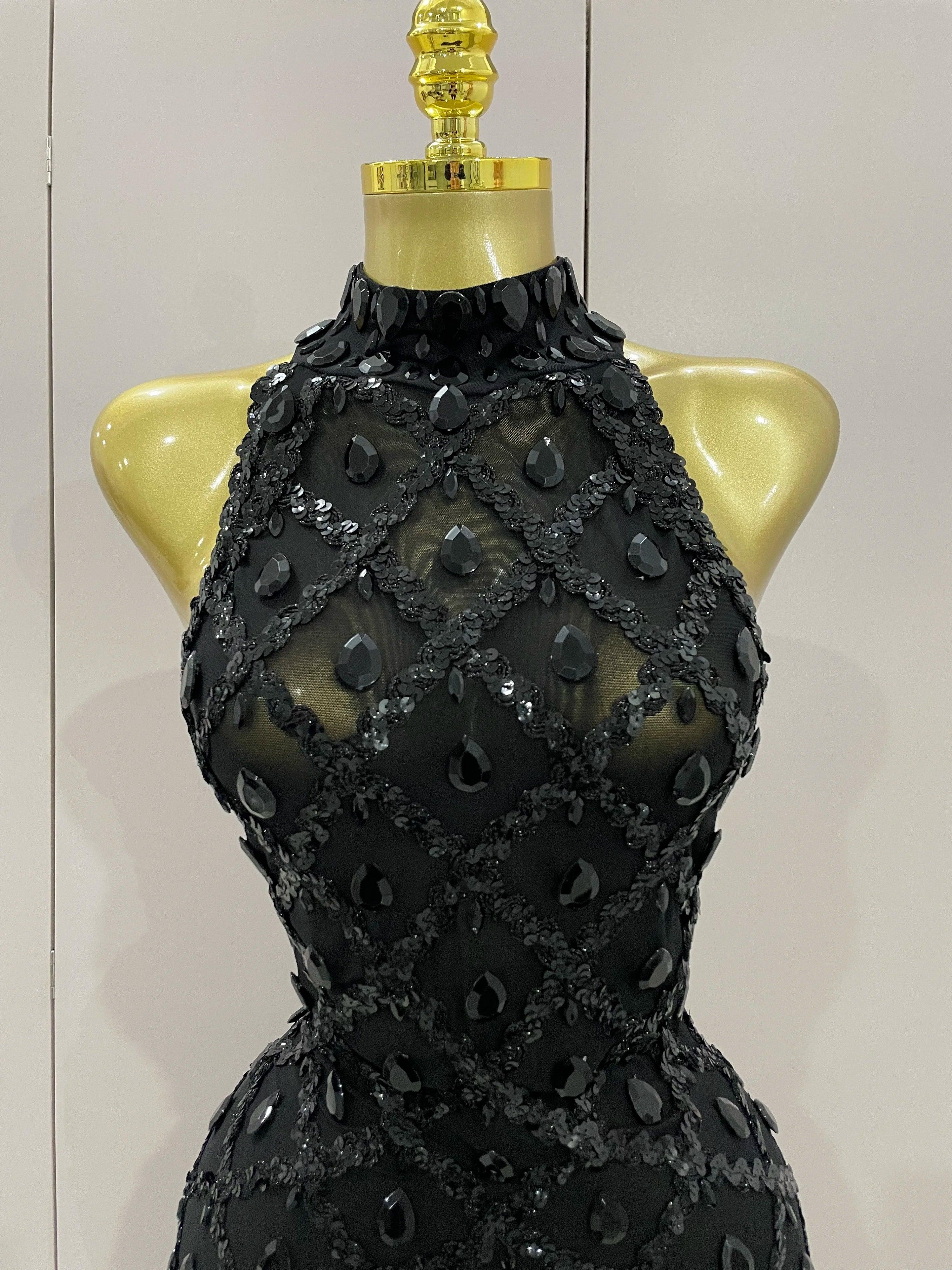 Scranton Sparkly Black Diamond Mesh See THhrough Jumpsuit