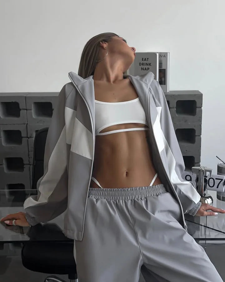 Samantha Zip Collar Wide Leg Two Piece Sets