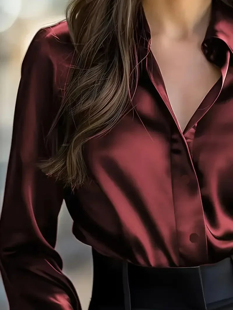 Mt Poconos Lapel Button Elegant Fashion Office Basic Blouses