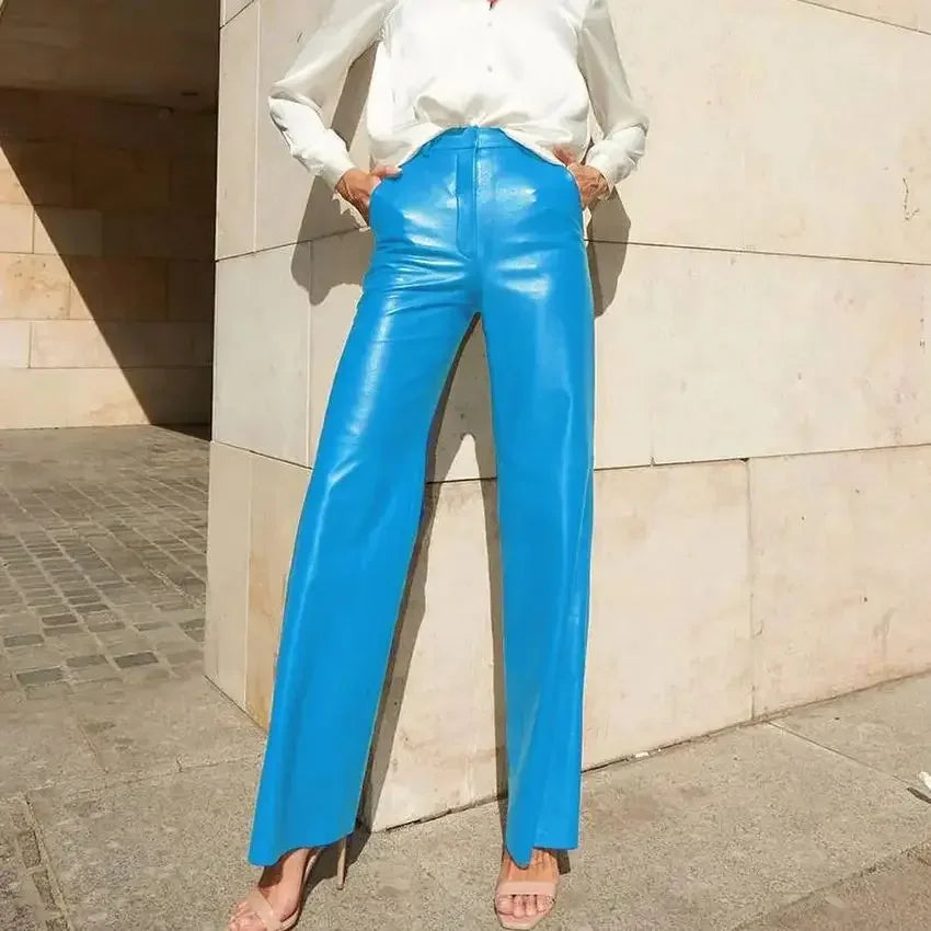 Sparta Trendy Lady Commuting Clothing High Waist Straight Trousers Women's Pants