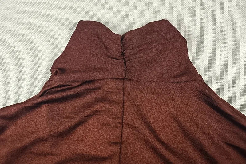 Bedford Turtleneck Hollow Out Chest Wrapped Long Sleeve Pleated Bodycon Long Dress