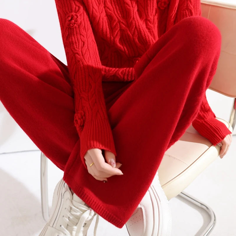 Mila Crochet Thick Knitted Straight Two-Piece Sets