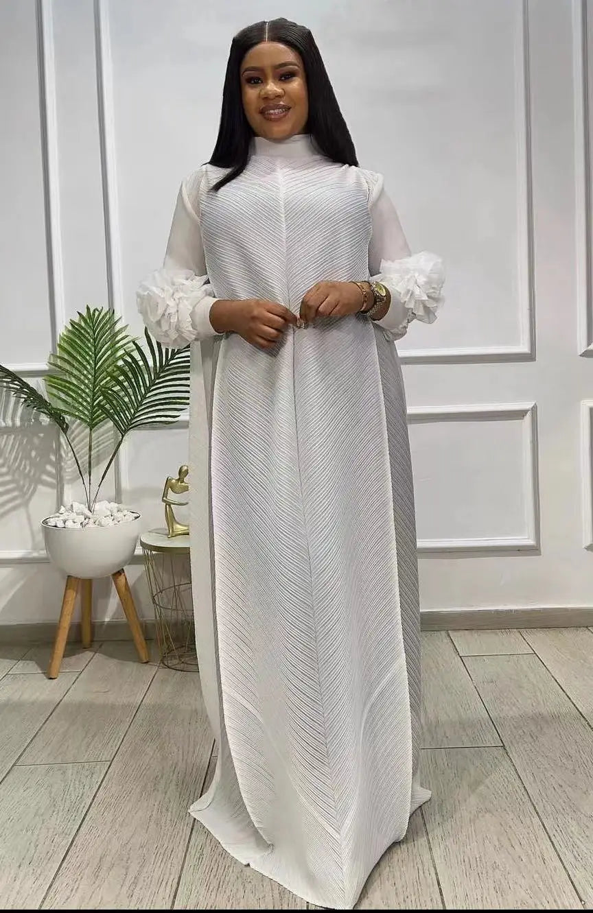 Miyake Solid Color Long Sleeved Three-dimensional Embroidered Temperament Long Loose Dress