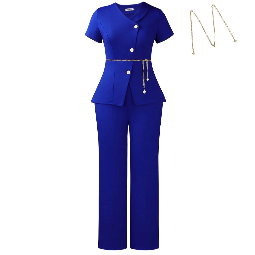 Ina Button Detail Short-Sleeved Two-Piece Sets