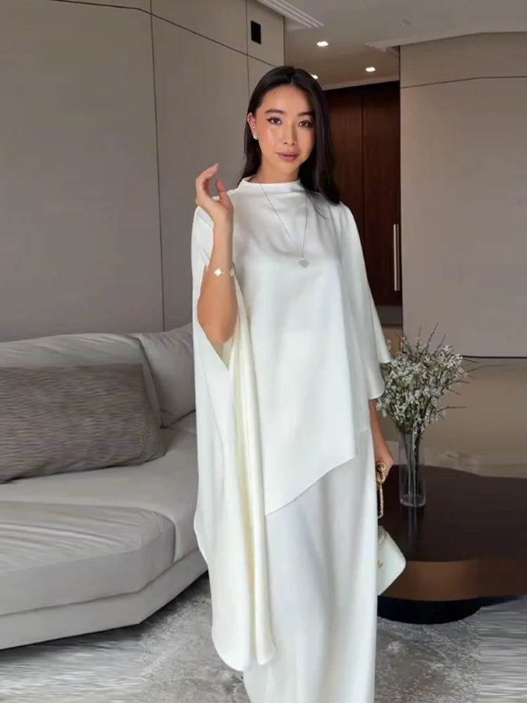 Siara Loose Casual Satin Asymmetric Two Piece Sets