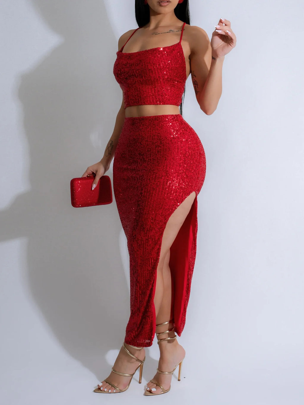 Tatiana Strapless Sleeveless Sequined Two Piece Sets