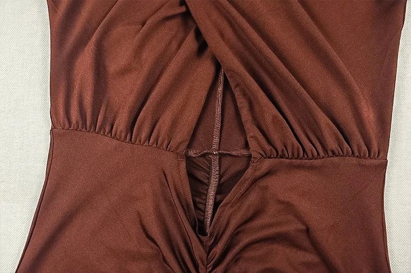 Bedford Turtleneck Hollow Out Chest Wrapped Long Sleeve Pleated Bodycon Long Dress