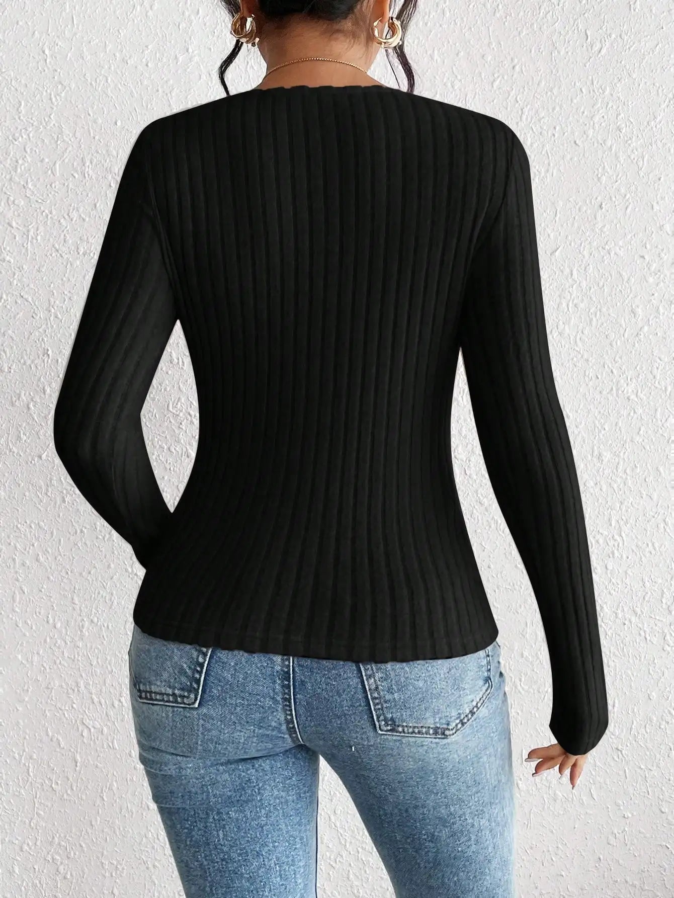 Jupiter Fashion Diamond Collar Knitted Casual Long Sleeved Tops