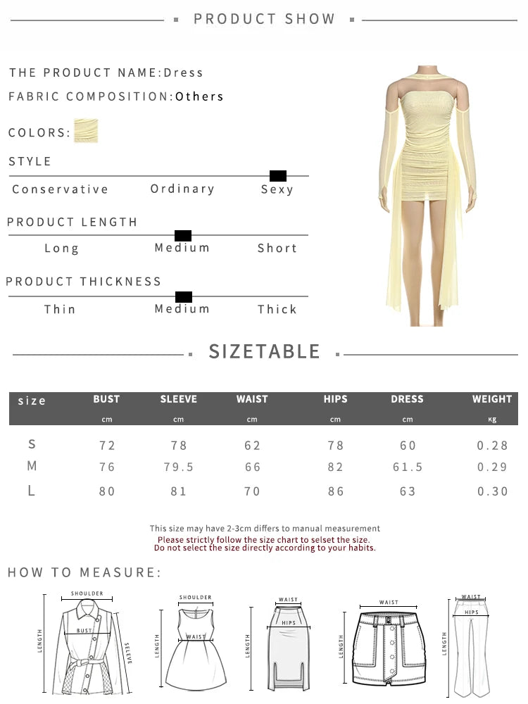 Edison Sexy See Through Dress Shawl Ruched Side Ribbon Coquette Skinny Dress