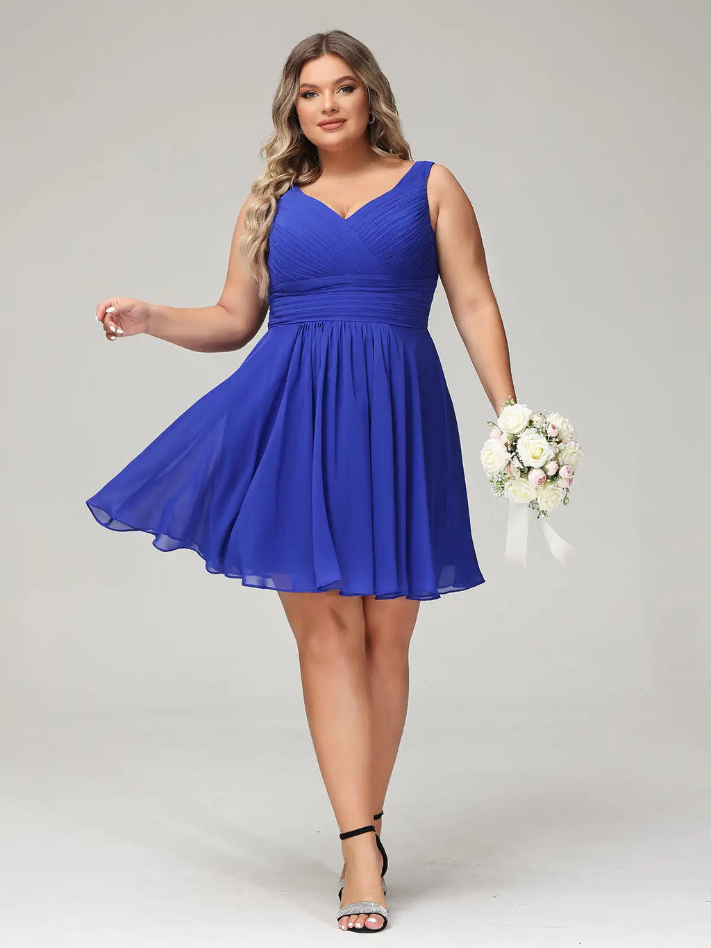 Clifton Plus Size Women Royal Blue A Line V neck Chiffon Dress
