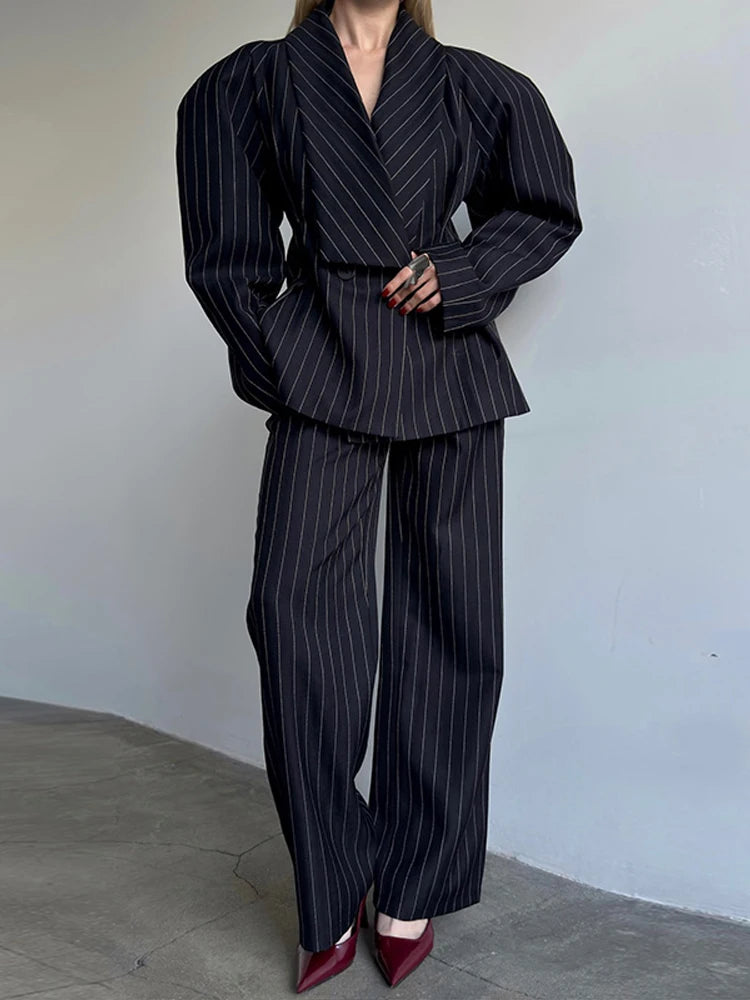 Olga Lapel Suit Set V-neck Puff Sleeve Two Piece Sets