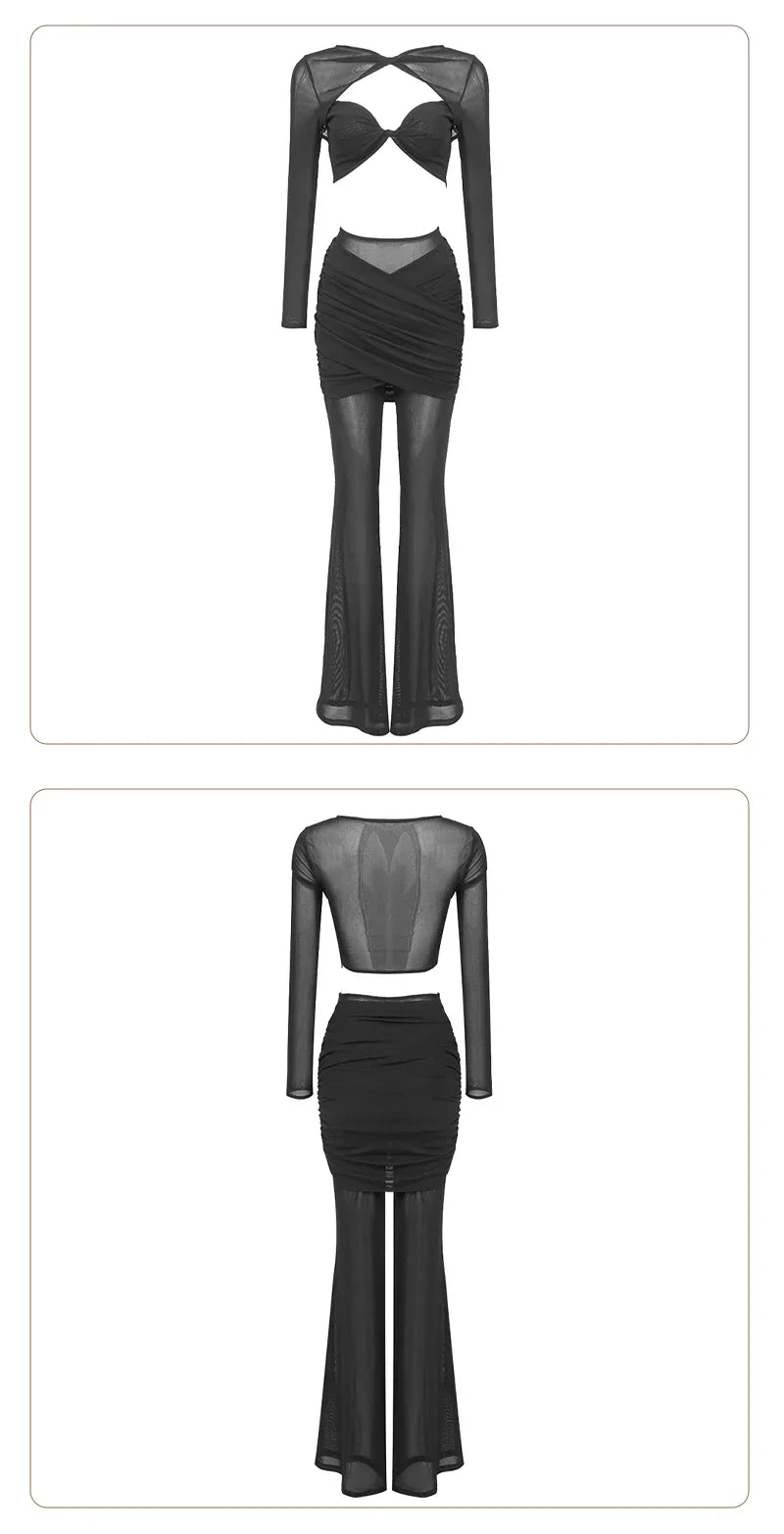 Williamsburg Mesh Fashion Street Wear Hollow Out Design Crop Set