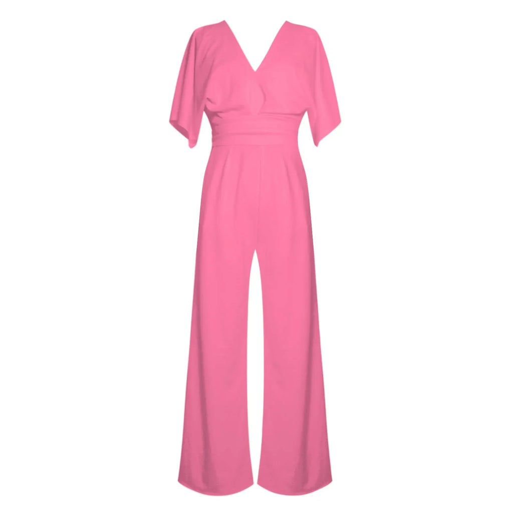 Deep V-Neck Half Solid Casual One-Piece