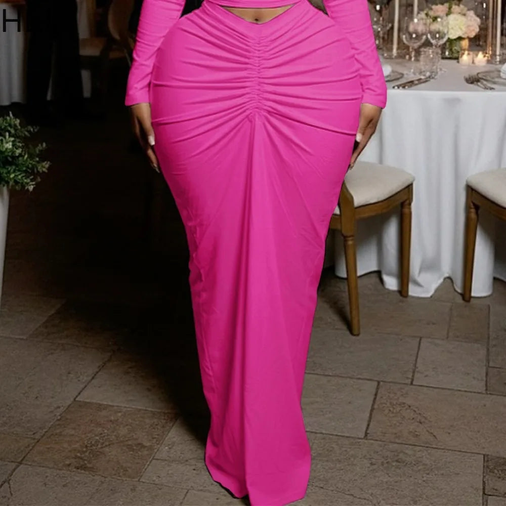 Mohegan Ruched Patchwork Bodycon Solid Color Hollow-out Long Sleeves Dress