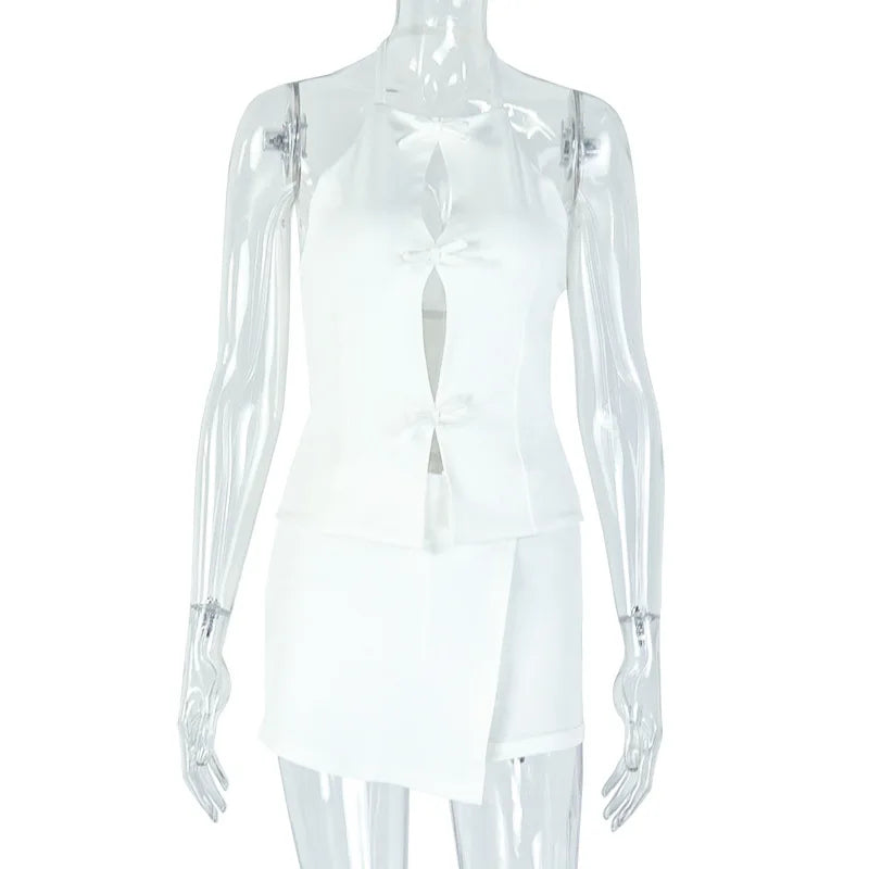 Eva Stylish Lady White Hollow Out Two Piece Sets