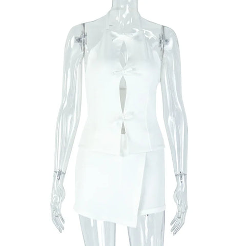 Eva Stylish Lady White Hollow Out Two Piece Sets