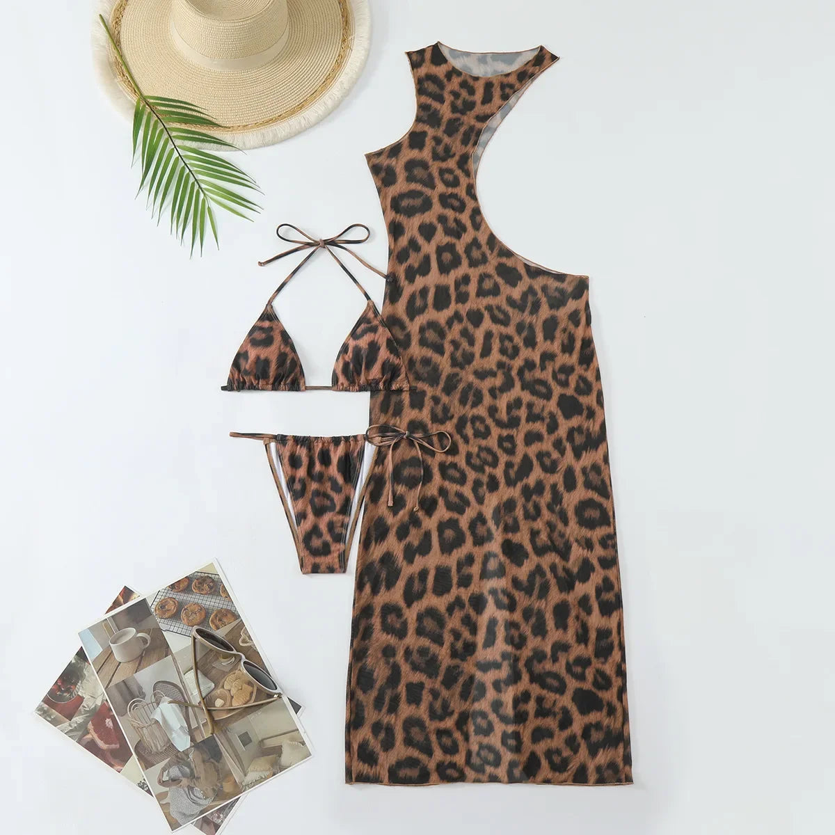 New Bedford Cutout Leopard Printed Sexy Long Swimsuit Set