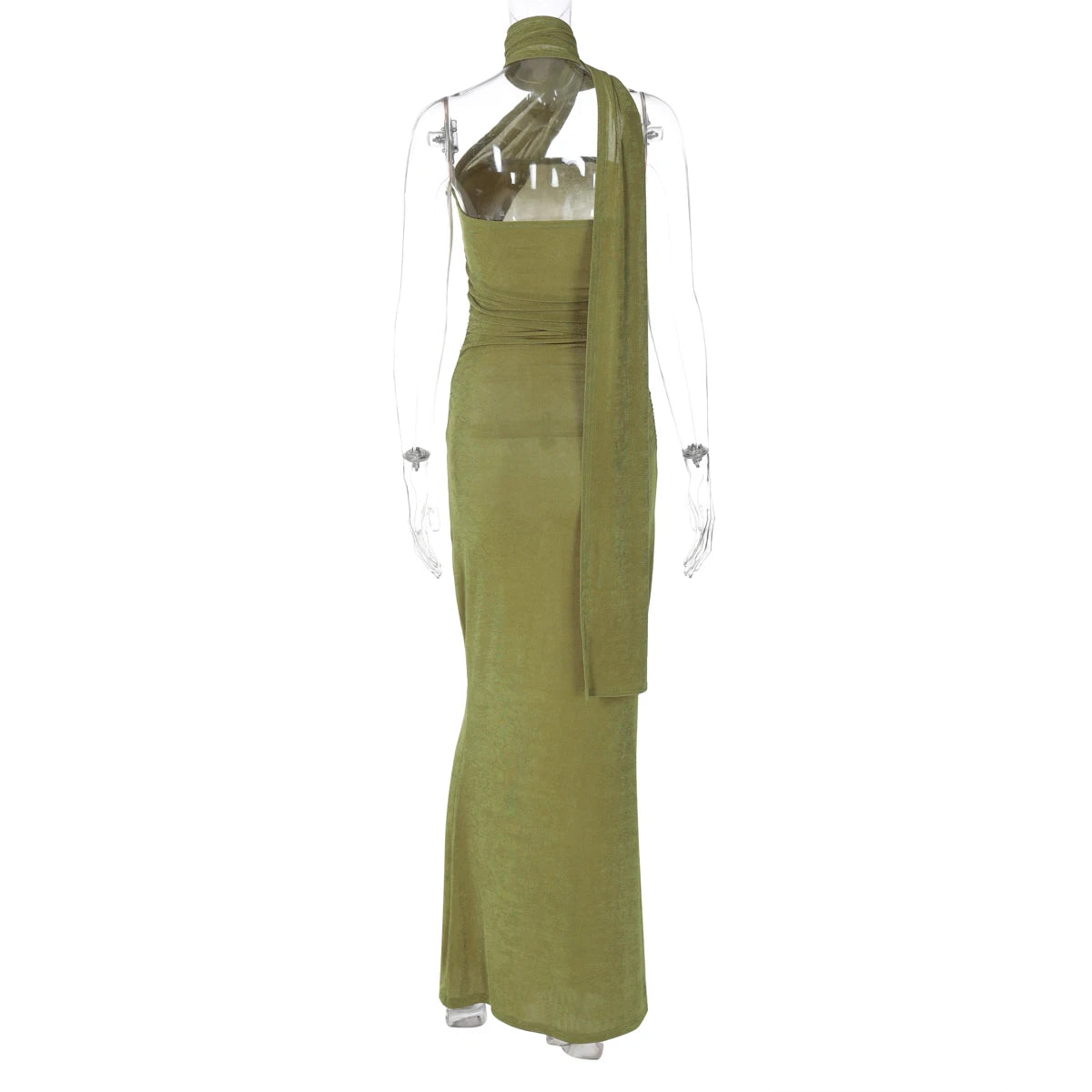 Chicago Halter Solid Sleeveless Backless Ruched Sexy Bodycon Maxi Prom Dress