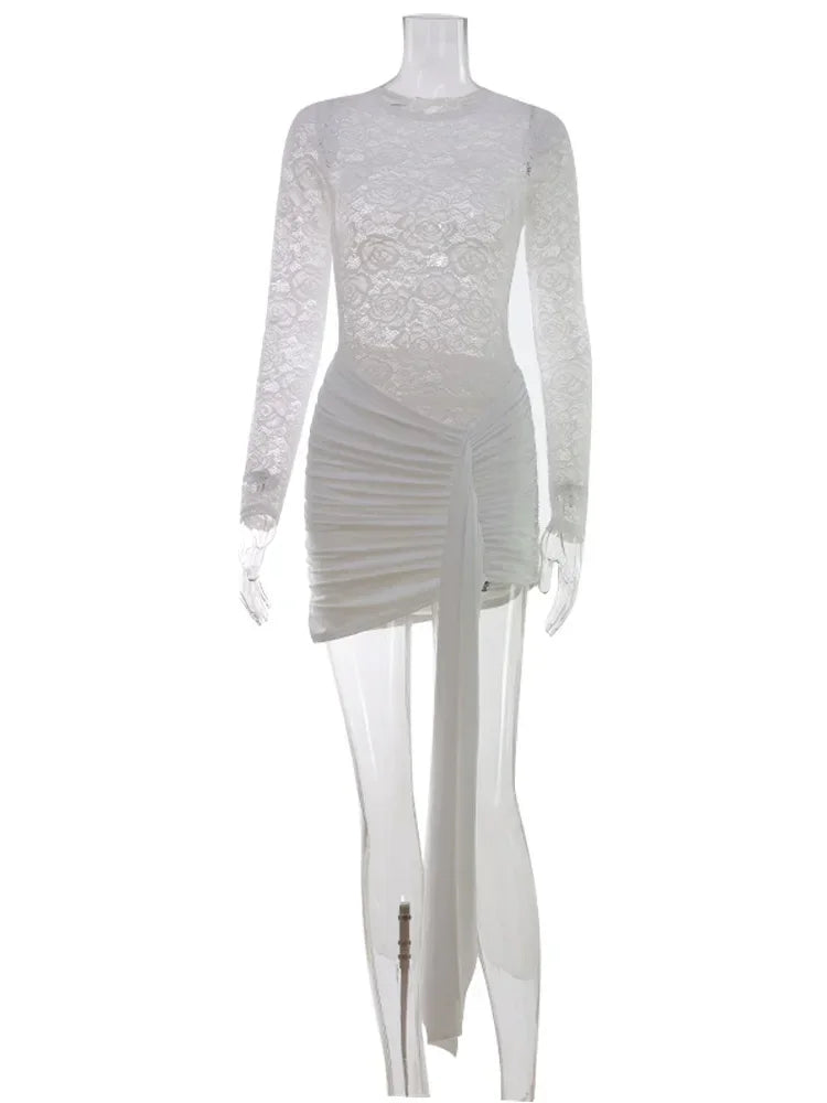 Hyde Park Lace Sheer Bodycon Sexy Club Solid Hip Wrap Skinny Dress