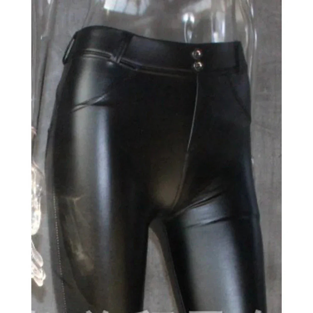 Oak Ridge Sporty Pu Leather Sexy Shirring Hip Lifting Tight Leggings