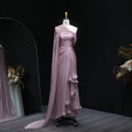 Mountainside Elegant One Shoulder Evening with Draped Cape Arabic Dress