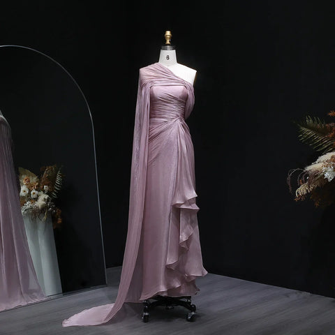 Mountainside Elegant One Shoulder Evening with Draped Cape Arabic Dress