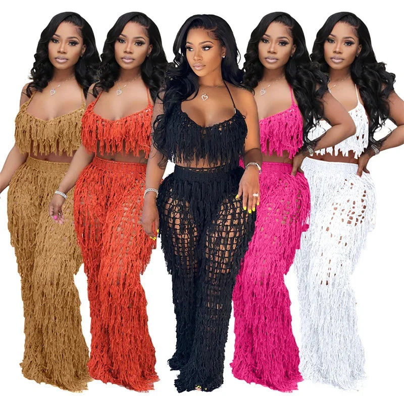 Emely Bodycon Outfit Tassel Two Piece Sets