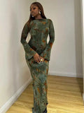 Elegant Backless Long Sleeve Sexy Slimming Dress with A Slit on The Leg