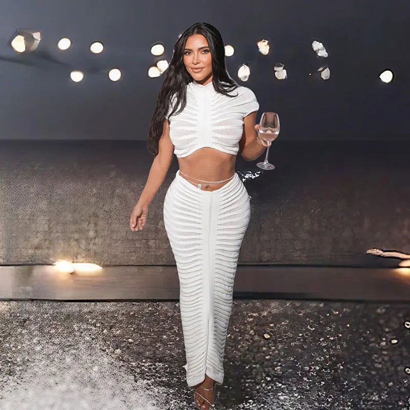Yulisa Sexy Knitted Striped Outfit Two Piece Sets