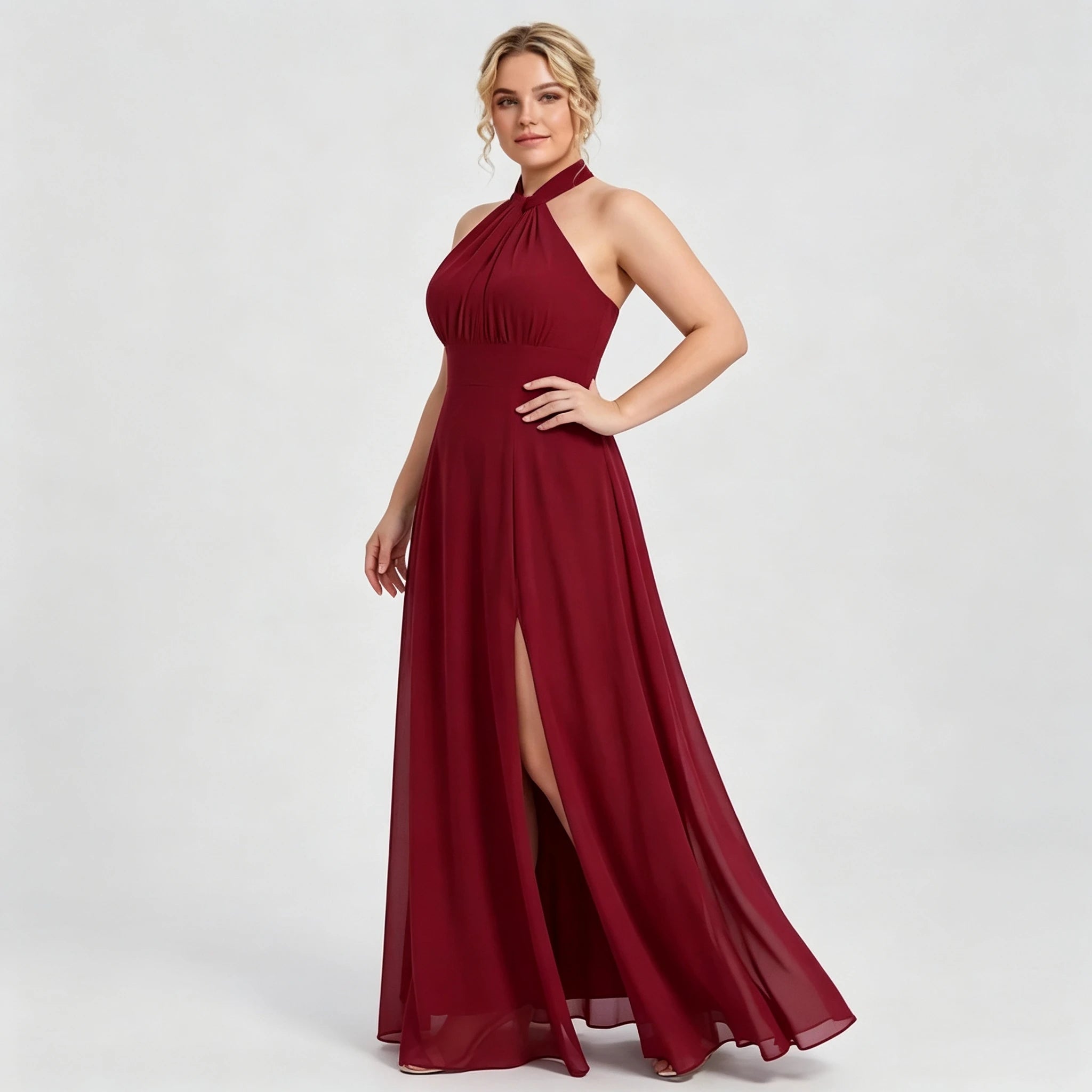 Montclair Multi Wrap Convertible Chiffon Long Bridesmaid Gown Front Split Dress