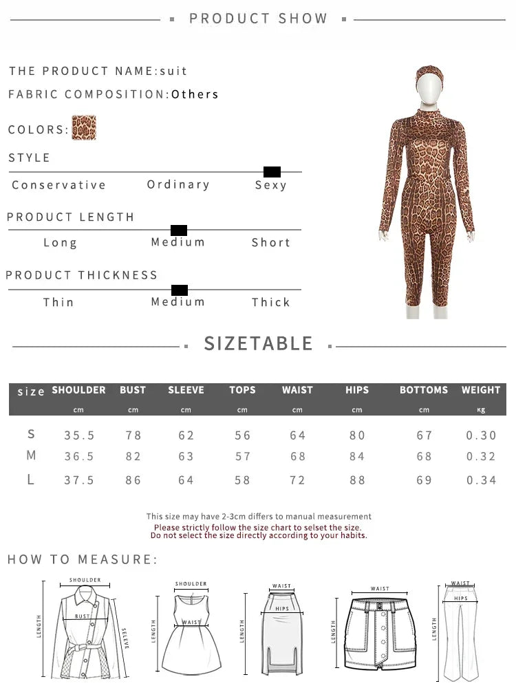 Stonington Leopard Print Headband Half Turtleneck Full Sleeve and Elastic Waist Set