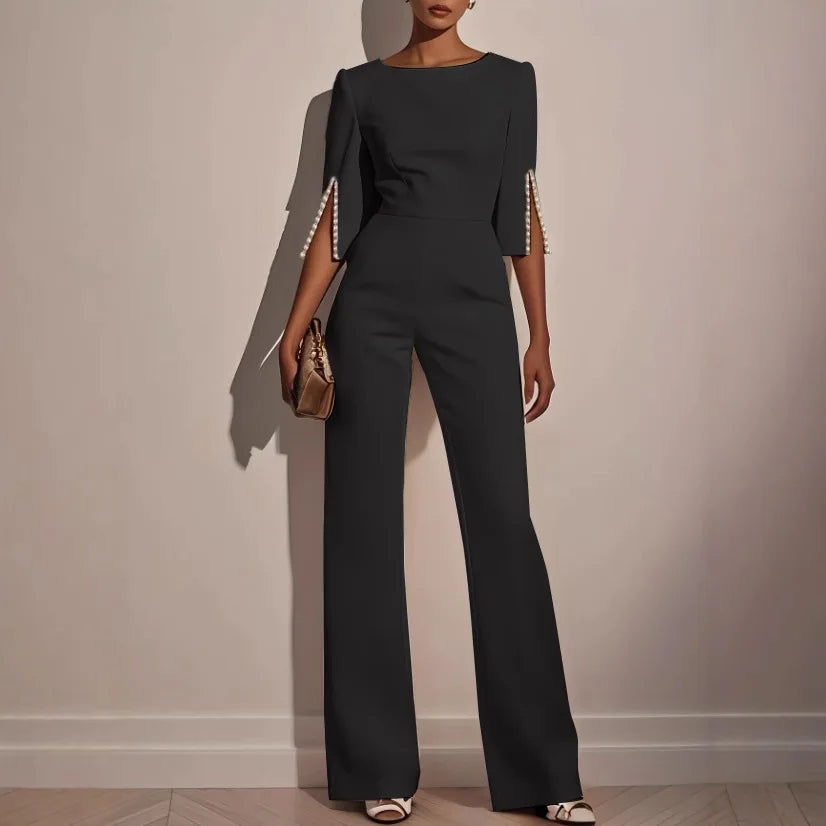 2025 Autumn New Solid Color Fashionable and Elegant Beaded Decorative Slim Jumpsuit for Women