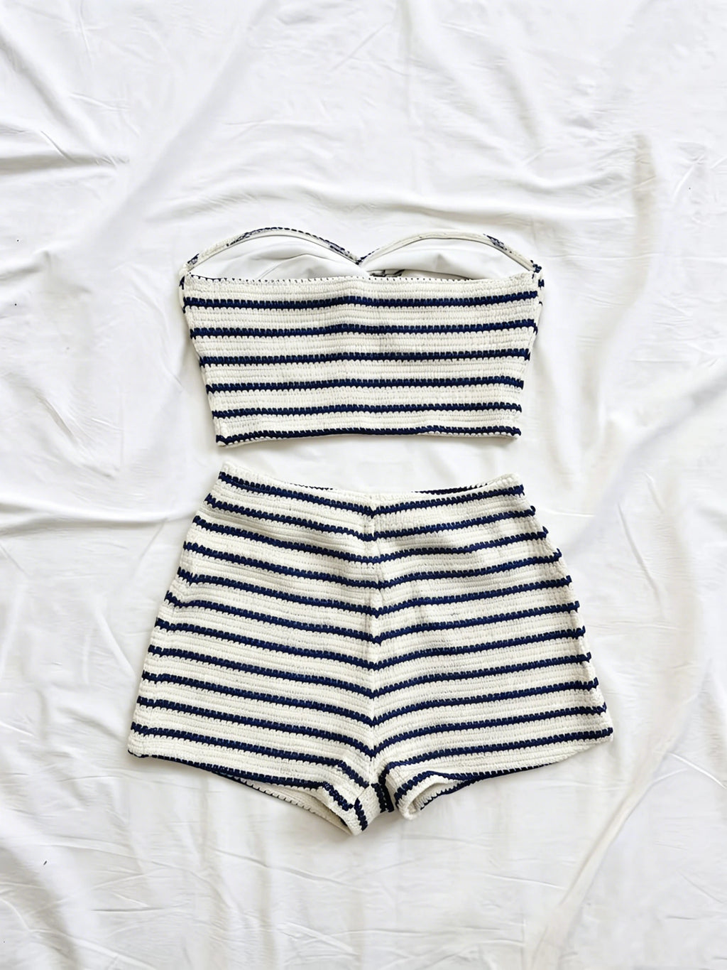 Vivian Striped Knit Twist-Front Bandeau Two Piece Sets