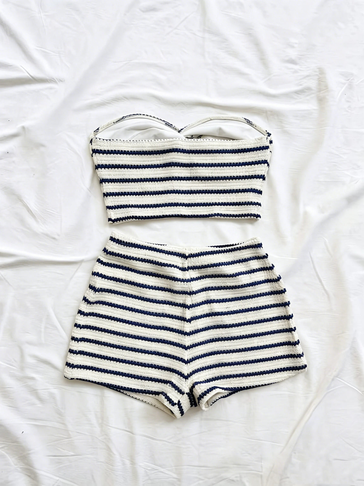 Vivian Striped Knit Twist-Front Bandeau Two Piece Sets