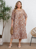 Saint Thomas Plus Size Floral Print Half Sleeve Round Neck Design Loose Dress