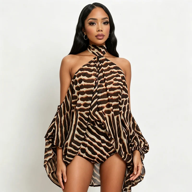 American Style Neck Off Shoulder Printed Two Piece Sets