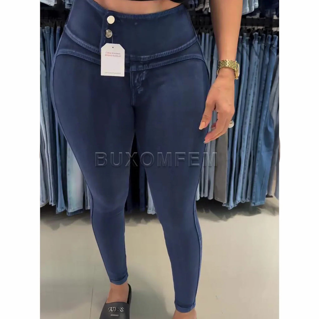 Layton High Waisted Blue Trousers Butt Lifting Stretch Jeans Denim Pants
