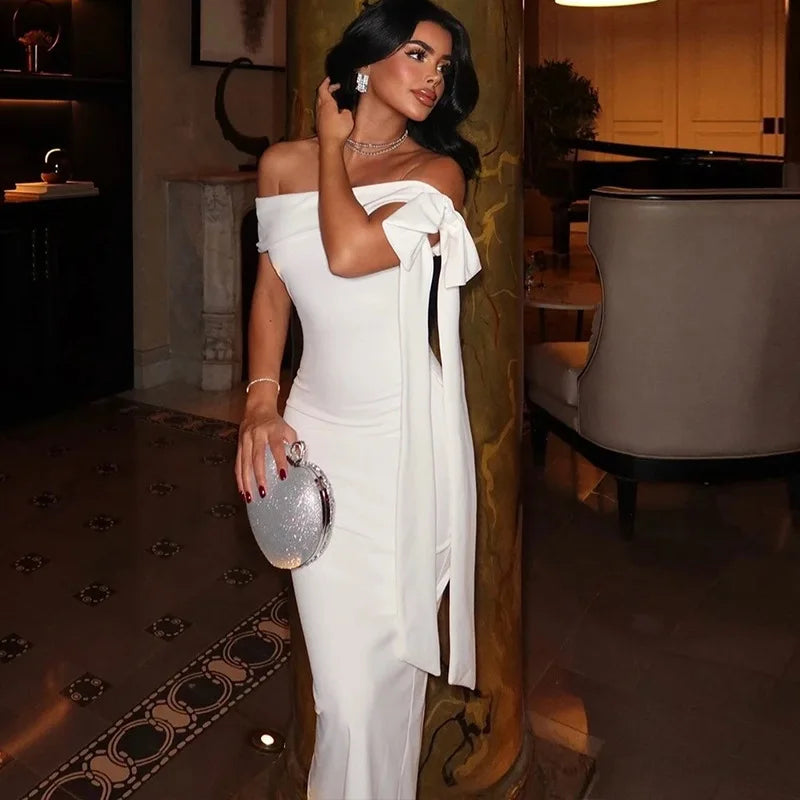Eltingville Prom Long Tunics Slim And Elegant Off Shoulder Strapless Lace Up Dress