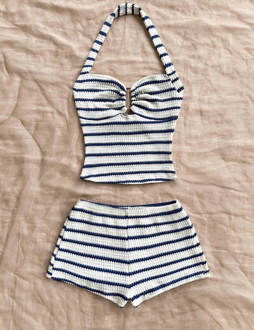 Katherine Summer Textured Knit Halter Two Piece Sets