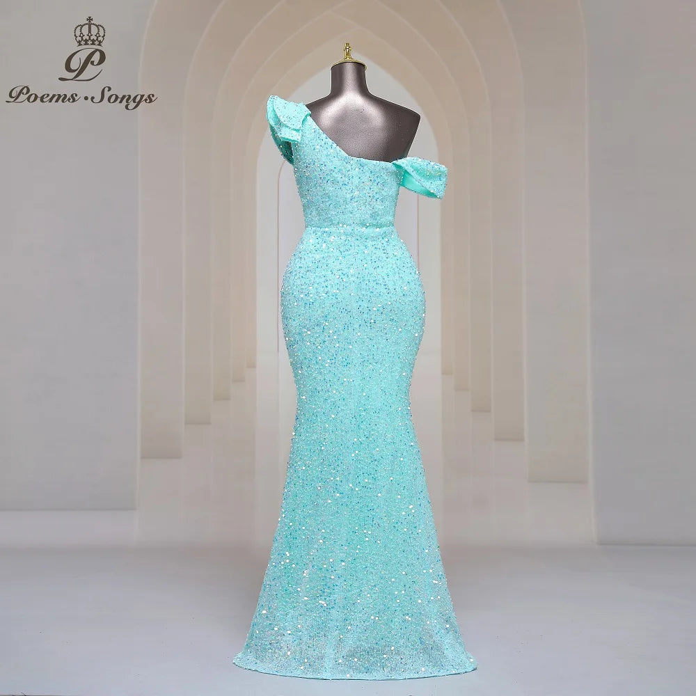 Georgia One Shoulder Evening Mermaid Sequins Party Maxi Dresses