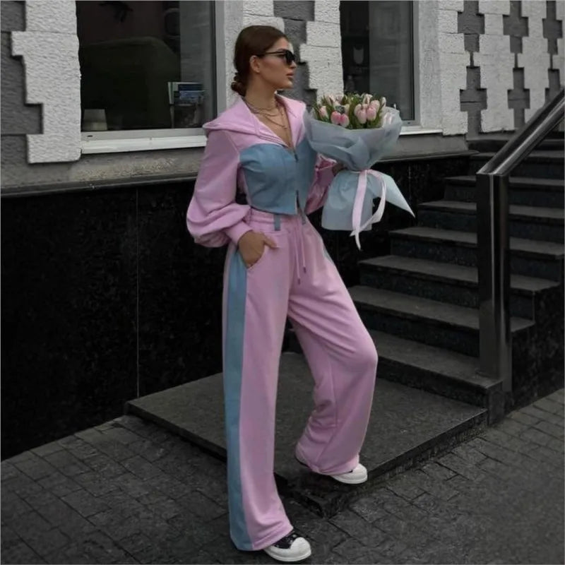Paola Fashion Contrast Color Patchwork Two Piece Sets