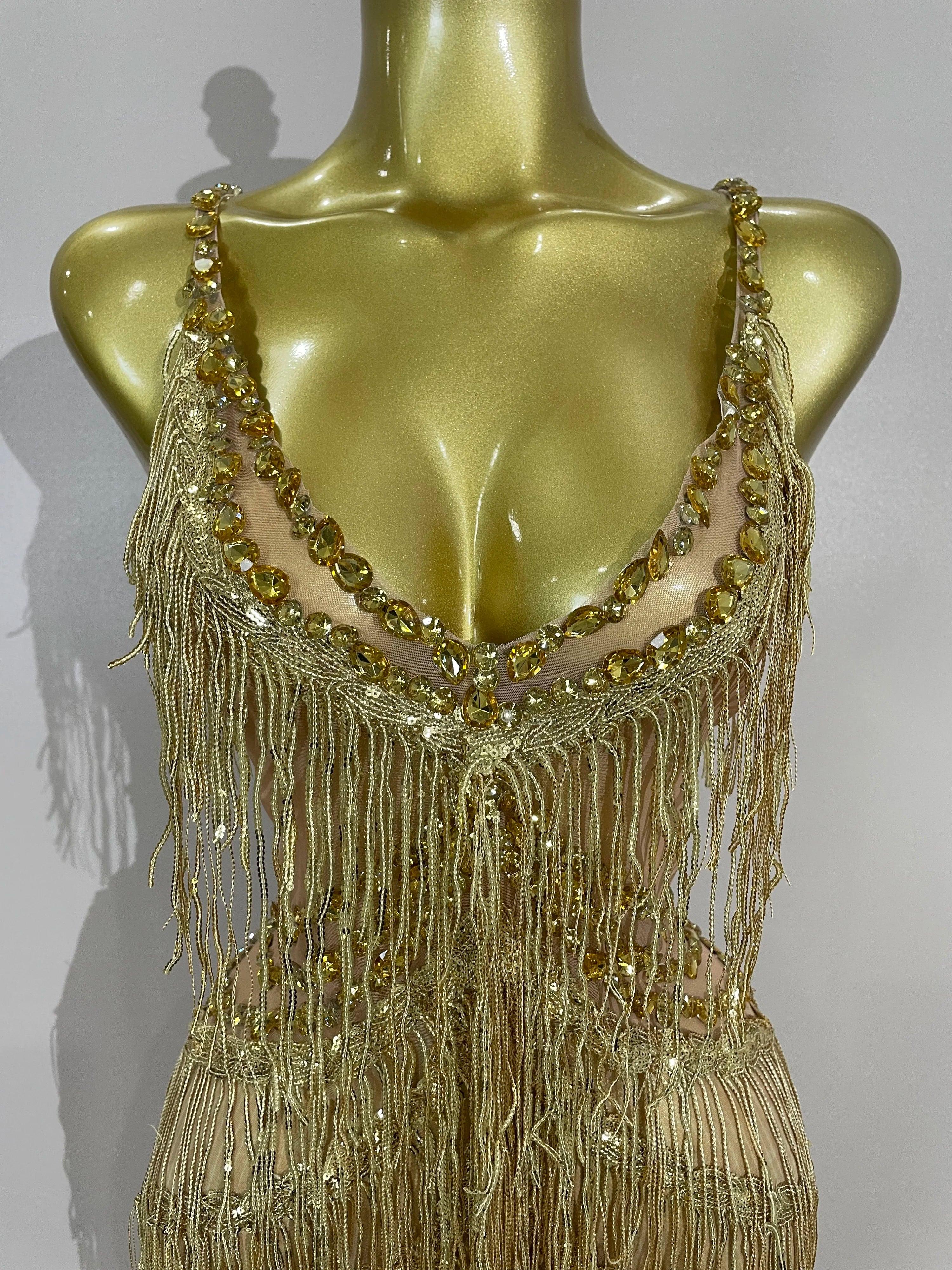 Watkin Glen Sparkly Black Rhinestones Sequined Fringe jumpsuit