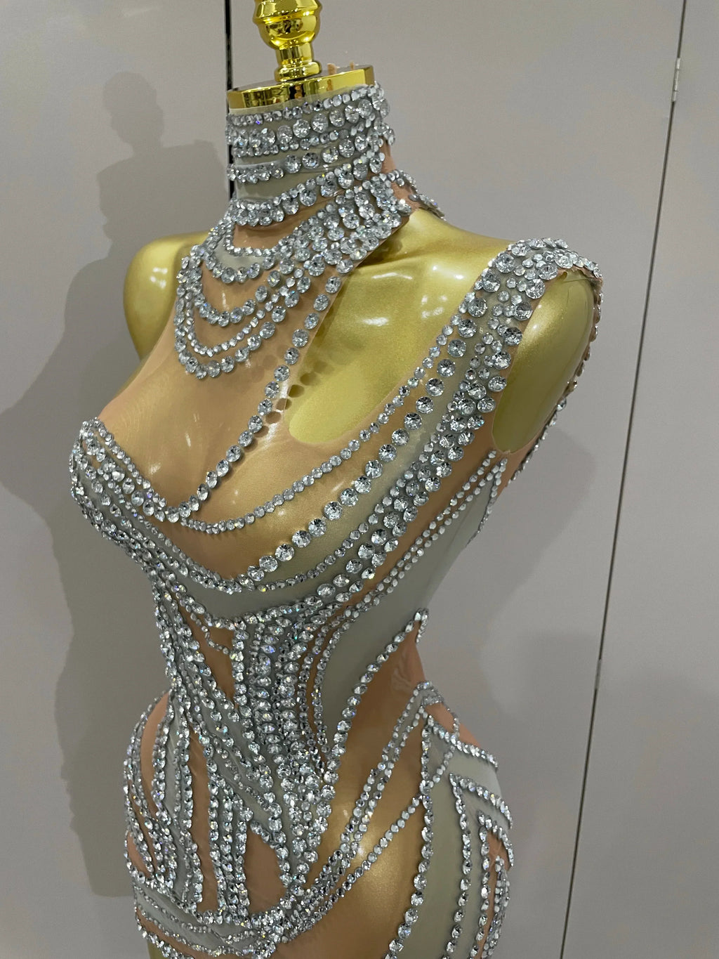 Morgantown Sparkly Crystals See Through Elegant Stage Mini Dress