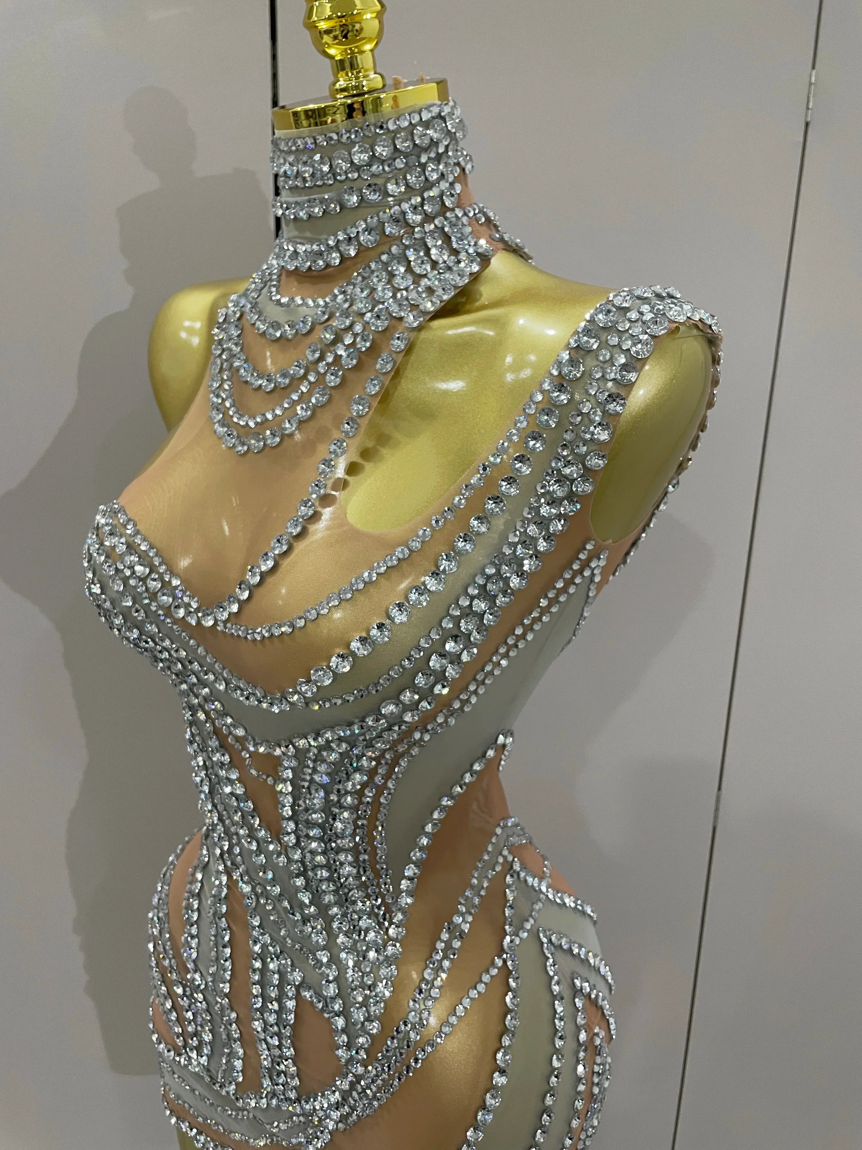 Morgantown Sparkly Crystals See Through Elegant Stage Mini Dress