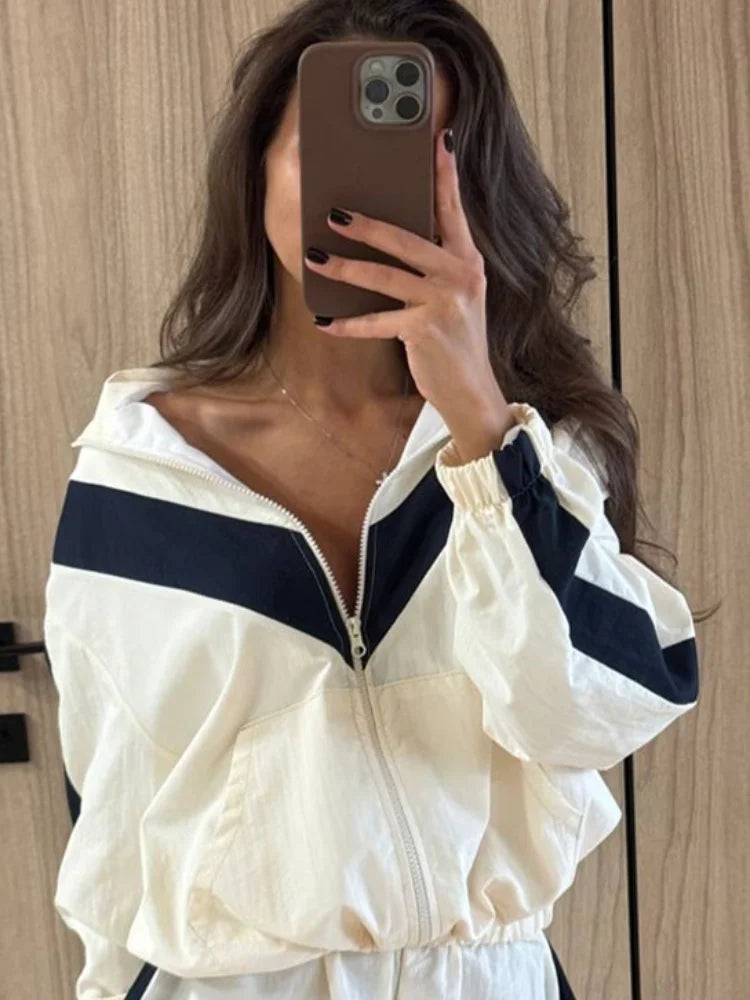 Rita Long Sleeve Zipper Ruched Loose Two Piece Sets