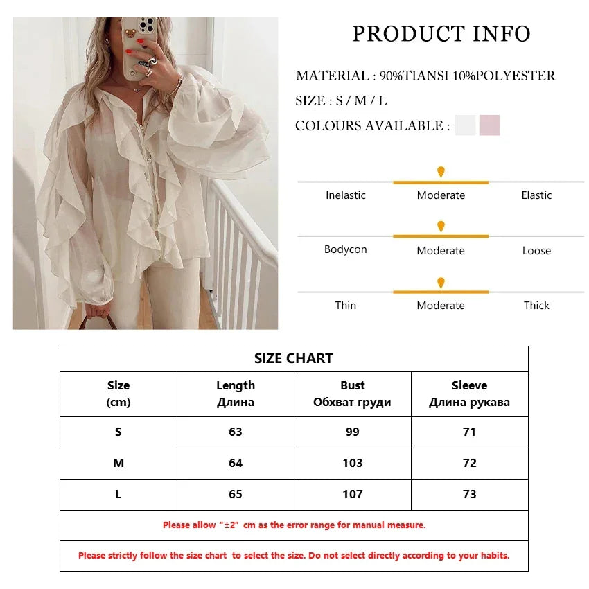 Slatington V-Neck Long Sleeve Elegant Classic Ruffle Solid Top