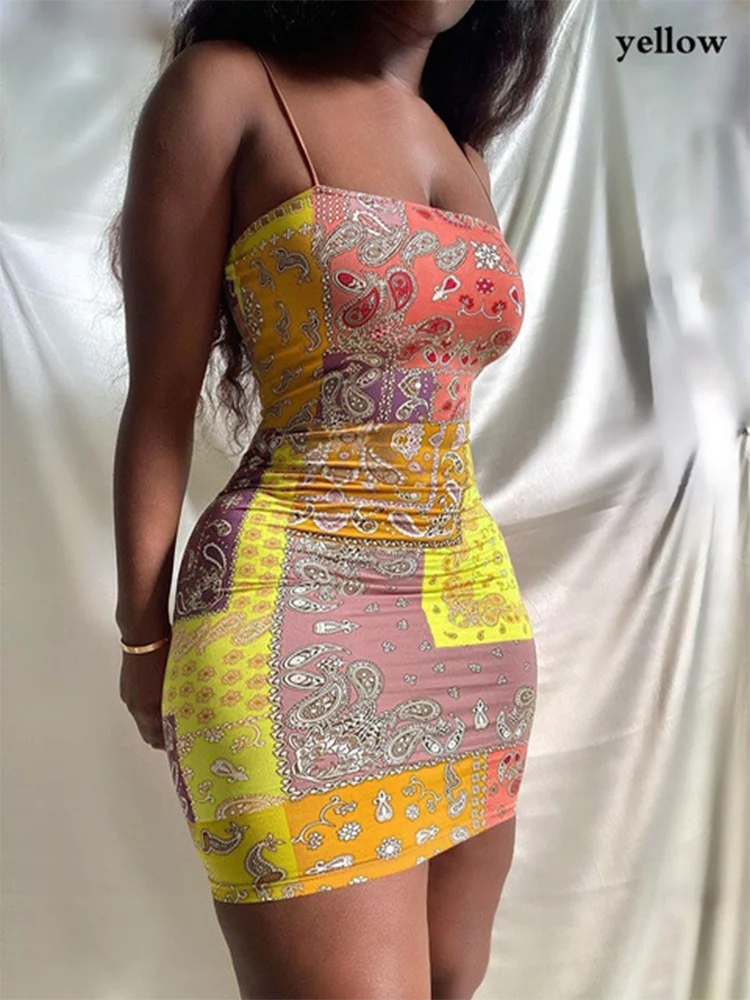 Nepal Sexy Sleeveless Printed Suspenders Slim Fit Dress