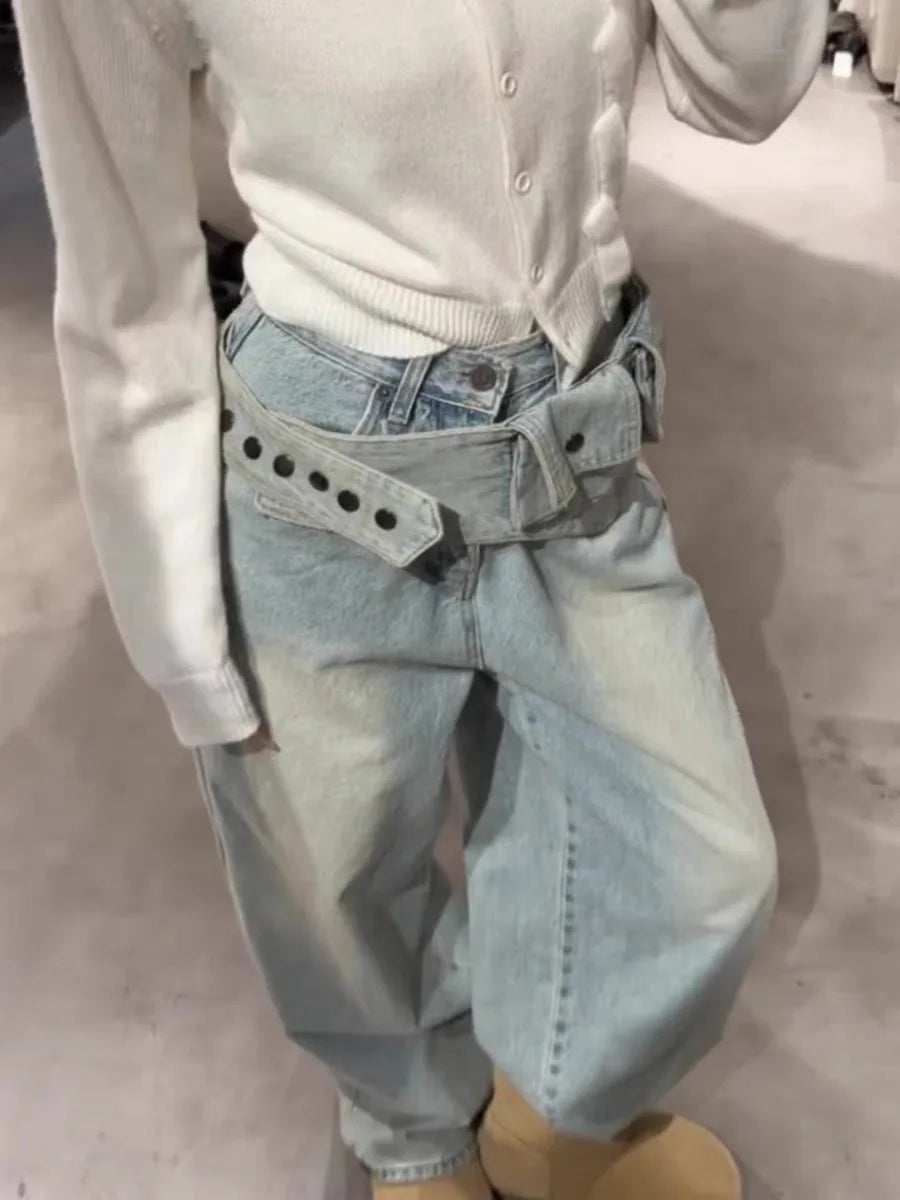 Women's Jeans Washed Trousers Fashionable Versatile Wide-leg